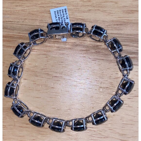 Black 14.4g Sterling Silver BBJ Round Brilliant Cut Black Glass Stone Bracelet 8 - Picture 9 of 10